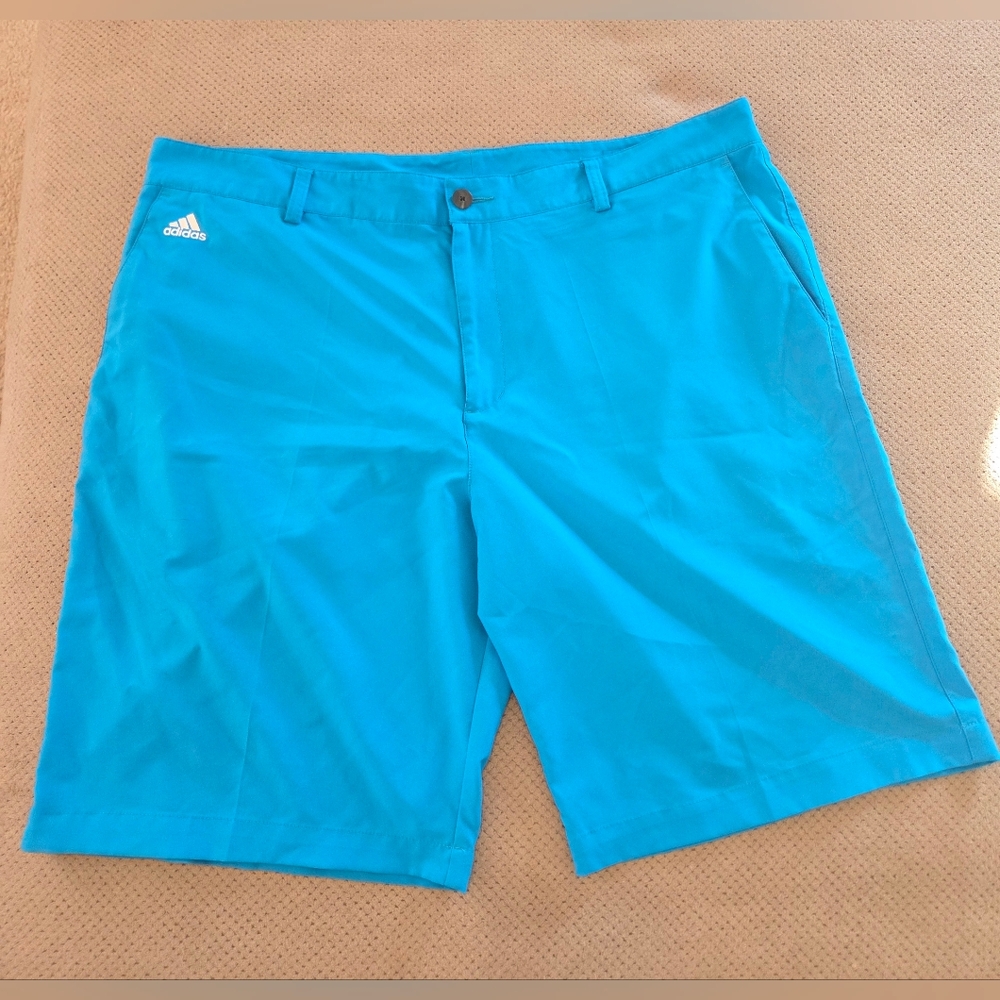 Adidas Climalite Aqua Blue Golf Shorts Golfing Zip Pockets Logo Button size 40 - Picture 14 of 14